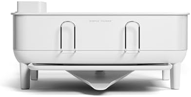 simplehuman Steel Frame Dishrack, Large Capacity Dish Drying Rack, 360º Easy Drain Swivel Spout, Utensil & Wine Glass Holder, Anti-Residue Coating