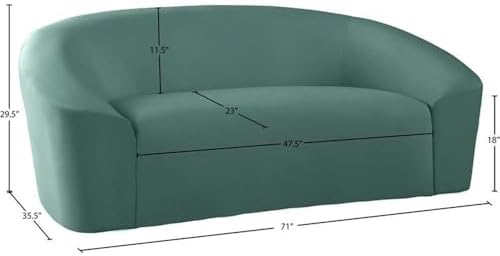 Meridian Furniture 610Black-L Riley Collection Modern | Contemporary Velvet Upholstered Loveseat with Rounded Contemporary Design, Black