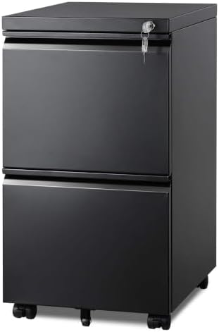 DEVAISE 3 Drawer Mobile File Cabinet with Lock, Under Desk Metal Filing Cabinet for Home Office/Legal/Letter/A4 File, Fully Assembled Except Wheels, Black