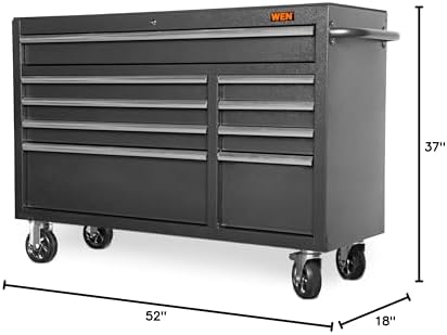 WEN 52-Inch Premium Rolling Tool Cabinet, Black, Heavy Duty 21-Gauge Powder-Coated Steel Construction, for Garage and Workshop (GG532B)