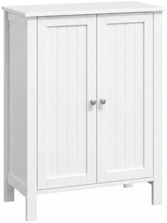 Bonnlo Bathroom Cabinet Free Standing Floor Storage with Double Door Adjustable Shelf Space Saver Decorative Modern Bathroom Furniture White