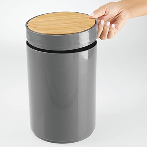 mDesign Plastic Round Trash Can Small Wastebasket - Garbage Bin Container with Swing-Close Lid - Bathroom Garbage Basket - Holds Waste, Recycling - 1.3 Gallon - Basa Collection - Cream/Beige/Natural