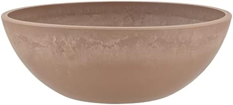 PSW Pot Collection M30DC 12-inch Plastic/Stone/Wood Composite Low Bowl Planter – No Drainage Hole (Drillable), Shallow Indoor/Outer Pot for Succulents, Bonsai, Fairy Gardens, Herbs, Dark Charcoal