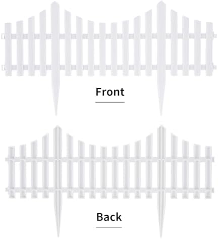 Sungmor Lightweight & Flexible Plastic White Edging Garden Picket Fence, Pack of 4 (One Piece L:24in, W:0.3in, H:13in) Above Ground Height 9.5in