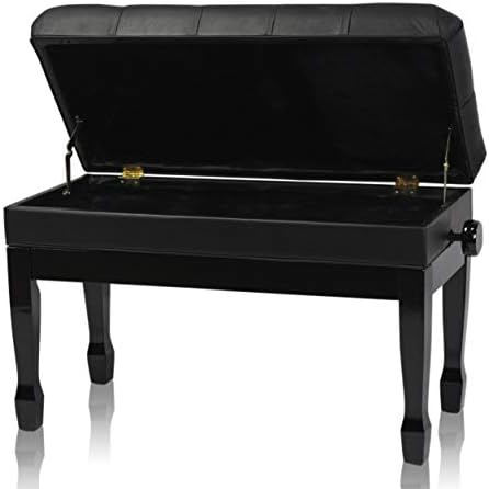 Griffin Genuine Leather Piano Bench, Oversize Duet Black Wood Frame Stool