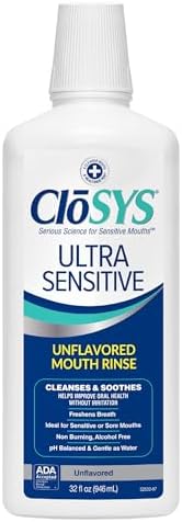 CloSYS Ultra Sensitive Mouthwash, 32 Oz, Alcohol Free Mouthwash, Unflavored Mouth Wash, Dye Free, pH Balanced, Helps Soothe Entire Mouth | Unflavored Mouth Wash, Dye Free, pH Balanced, Helps Soothe Entire Mouth