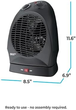 Comfort Zone CZ50 750/1500-Watt Fan-Forced Oscillating Electric Portable Heater with Adjustable Thermostat, Built-in Overheat Sensor, Safety Tip-Over Switch, and Heat Resistant Housing, White