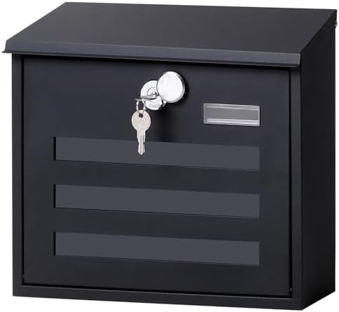 Locking Mailbox Wall Mount for Outside– Jssmst Mailboxes with Key Lock for Front Door Fence, Large Capacity Letter Box, 14.3 x 4.1 x 11.8 Inch, Black, SM-HPB911BN