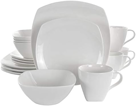 Elama Cara 16 Piece Round Porcelain Dinnerware Set in White