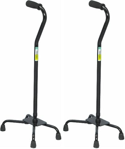 Essential Medical Supply Small Base Quad Cane in Black - Height Adjustable Walking Cane, Sturdy and Durable Walking Cane for Improved Mobility and Stability with 4 Prong Base and Rubber Tips