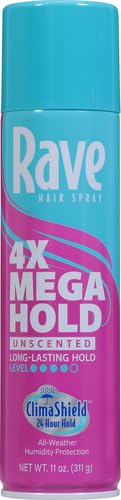 rave 4X Mega Unscented Aerosol Hairspray - Hair Spray for High Humidity Weather - 24-Hour Lasting Hold - Vitamin-Enhanced Hair Volume Spray - 11 oz