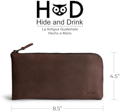 Hide & Drink, Leather Long Zippered Wallet, Holds Up to 8 Cards Plus Coins And Flat Bills, Phone Holder, Travel Essentials, Handmade (Bourbon Brown)