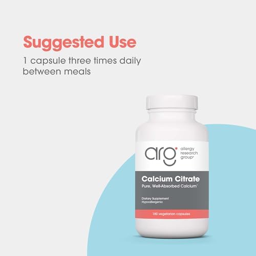 Allergy Research Group Calcium Citrate - Delivers 150 mg Calcium - Well-Absorbed Mineral for Bone & Cellular Function - 180 Servings - 180 Capsules
