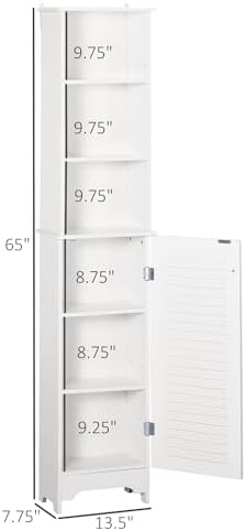 HOMCOM Tall Bathroom Storage Cabinet Freestanding with 3-Tier Shelf White | Linen Tower, Open Adjustable Shelf