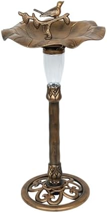 Alpine Corporation | 31" Tall Outdoor Birdbath with 2 Bird Figurines — Shallow and Wide Bird Feeder, Bronze Garden Accent