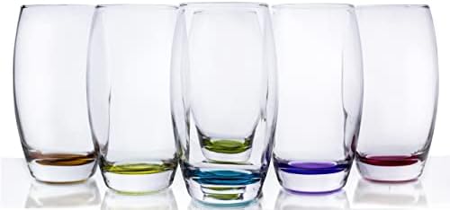 Red Co. Large 16 oz Multicolored Drinking Glass Set of 6 for Water, Beverage, Cocktail, Mixed Drinks