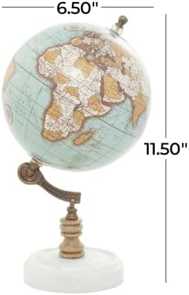 Deco 79 Marble Globe with Marble Base, 7" x 7" x 11", Teal | Educational/Geographic Earth World Map Decorative World Globe With Marble Base World Globe