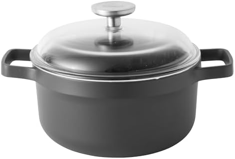 Berghoff GEM Nonstick 8" 3qt Stockpot with Glass Lid, Induction Soup Pot | Cast Aluminum Oven Safe Pasta Pot with Detachable Handle