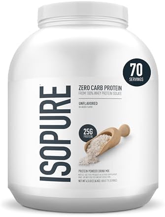 Isopure Zero Carb 100% Pure Whey Isolate Protein Powder, Gluten Free, with Vitamins, Unflavored, 25g Protein Per Serving, 3 lb | 25g Protein Per Serving, 100% Whey Protein Isolate, Gluten Free, with Added Vitamins for Immune Support & Muscle Recovery