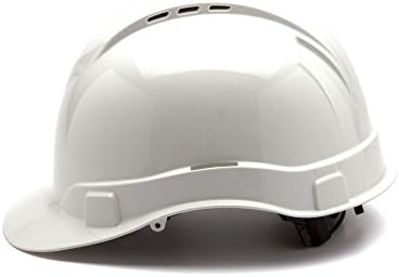 Pyramex Ridgeline Cap Style Hard Hat, Vented, 4-Point Ratchet Suspension, White | Lightweight HDPE shell, Ratchet suspension, Rain trough