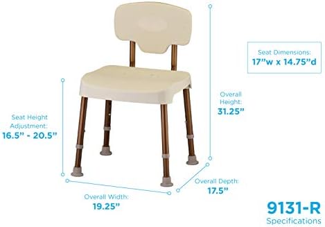 NOVA Medical Products Bariatric Shower and Bath Chair with Back, Heavy Duty 500 lb. Weight Capacity, White, 1 Count (Pack of 1)