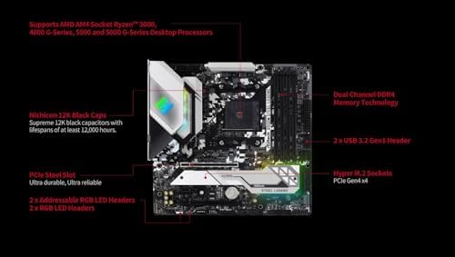 ASRock B550M-HDV Socket AM4 Micro-ATX Motherboard, Supports AMD Ryzen 5000/4000/3000 Series Processors, DDR4 4733+(OC), PCIe 4.0, Gigabit LAN
