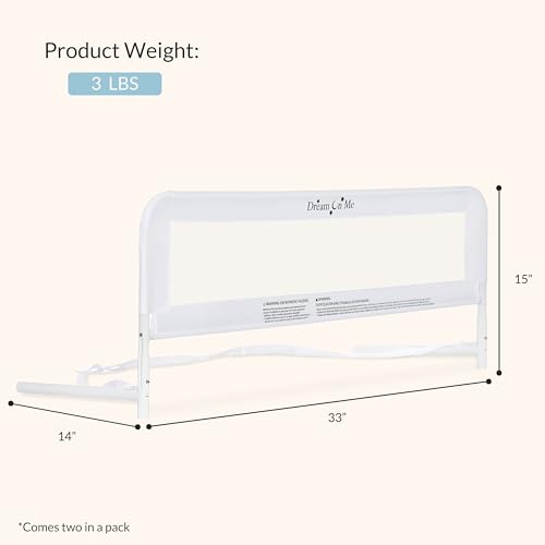 Dream On Me Lightweight Mesh Security Adjustable Bed Rail Double Pack with Breathable Mesh Fabric in White, 2 Count (Pack of 1)