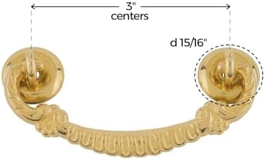 Ornate Heavy Solid Brass Drawer Bail Pull | Centers: 3" | Handle for Antique Cabinet Door, Dresser Drawer
