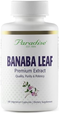 Paradise Herbs & Essentials Banaba Leaf Extract 250 mg, 180 Capsules | 12:1 concentrated formula, vegan, gluten free, non-GMO dietary supplement with a convenient daily serving format
