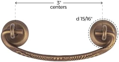 Classic Aged Brass Drawer Bail Pull | Centers: 3" | Handle for Antique Cabinet Door, Dresser Drawer