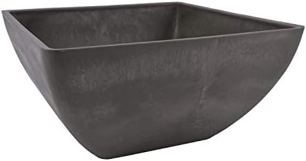 PSW Pot Collection 12x6 inch Plastic/Stone/Wood Composite Square Planter – No Drainage Hole (Drillable), Modern Indoor/Outer Pot for Flowers, Foliage, Succulents, Fairy Gardens, Dark Charcoal