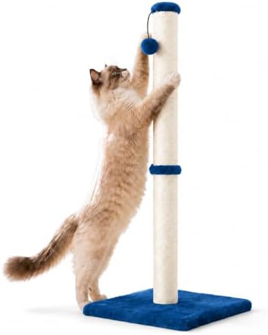 Dimaka 29" Height Tall Cat Scratching Post, Claw Scratcher with Sisal Rope and Covered with Soft Smooth Plush, Vertical Scratch [Full Strectch] for Standard Size Cats(Grey, 29 inches for All Cats)