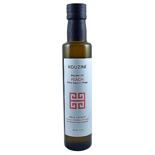 Kouzini Ultra-Premium Peach White Balsamic Vinegar, Aged, No Added Sugars or Preservatives, Ideal for Salads, Meats, Fish, Pizza, & Bread Dipping, Luxurious Balsamic Vinegar of Modena, 250ml