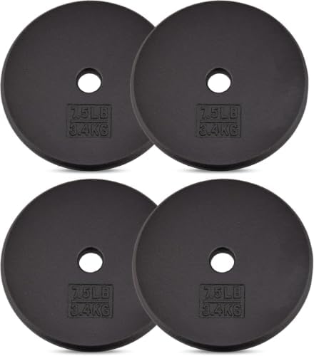 Yes4All Standard Weight Plates, 1-Inch Cast Iron Barbell Weights, Wide Range 5–50 LB, Ideal for Strength Training & Workout Routine, Available in Single, Pair & Set of 4