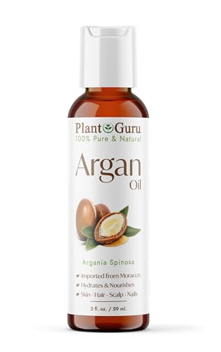Plant Guru Argan Oil 2 fl. oz. Morocco Virgin, Cold Pressed 100% Pure Natural - Stimulates Hair Growth, Skin, Face And Body Moisturizer.