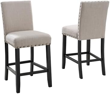 Biony Blue Fabric Counter Height Stools with Nailhead Trim, Set of 2
