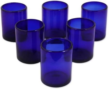 NOVICA Artisan Crafted Hand Blown Blue Recycled Glass Tumbler Glasses, 12 Oz 'Cobalt Dreams' (Set Of 6)