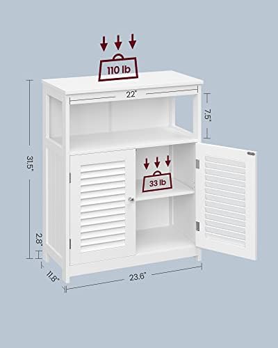 VASAGLE Bathroom Storage Cabinet, with 2 Doors, 31.5" H, Cloud White