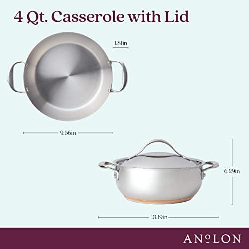 Anolon Nouvelle Stainless Steel Cookware Pots and Pans Set, 10 Piece | Stainless Steel Cookware Set with Lids, Oven Safe to 500°F, Durable Everyday Cooking, Dishwasher Safe