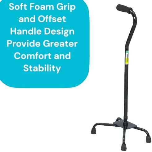 Essential Medical Supply Small Base Quad Cane in Black - Height Adjustable Walking Cane, Sturdy and Durable Walking Cane for Improved Mobility and Stability with 4 Prong Base and Rubber Tips