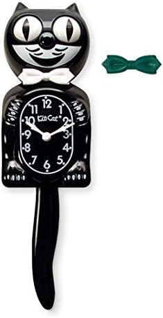 Kit-Cat Classic Black Clock with White and Green Bow Ties