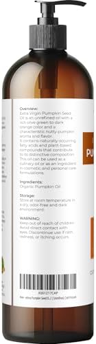 velona USDA Organic Pumpkin Seed Oil - 8 fl oz, Cold Pressed, with Pump
