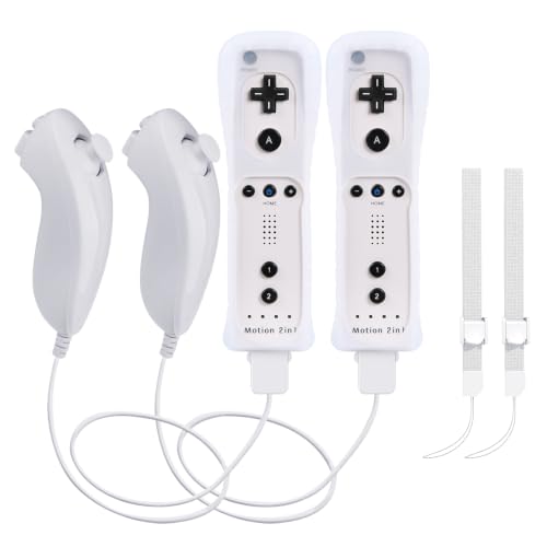 TechKen 2 Pack Wii Controllers with Wii Motion Plus Inside | Shock Wii Nunchuk Controller | Compatible Nintendo Wii, Motion Plus Wii Controller