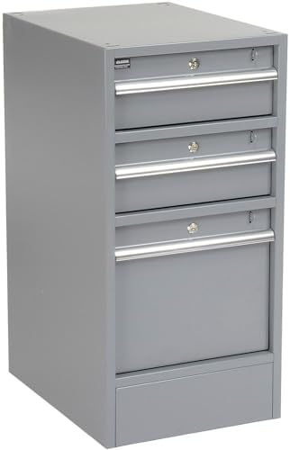 Global Industrial Pedestal Workbench, 3 Drawers & 1 Cabinet, Gray Pedestal | 72"W x 30"D x 33-5/8"H, 1-5/8" Thick Laminate Top with Safety Edge