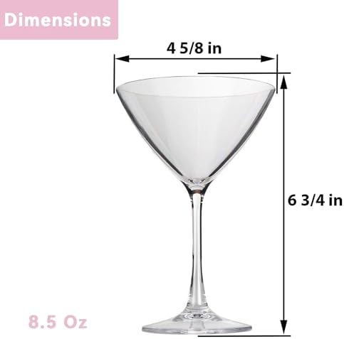 Lily's Home Unbreakable Martini Glasses, Made of Shatterproof Plastic and Ideal for Indoor and Outdoor Use, Reusable, Crystal Clear (8.5 oz. Each