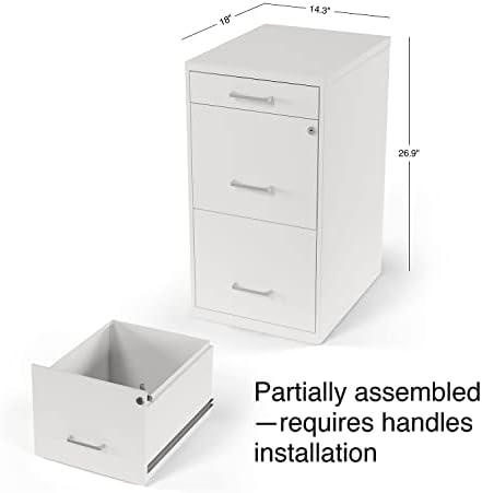 Staples 3-Drawer Vertical File Cabinet, Letter Size Documents, Lockable & Mobile, 18.9" D x 14.3" W x 26.9" H, White