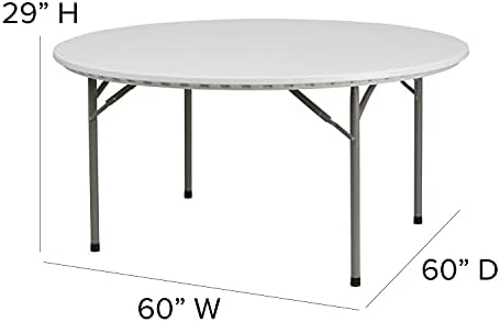 Flash Furniture Commercial 5 ft Plastic Round Folding Table, Granite White | Durable Construction, Commercial Use