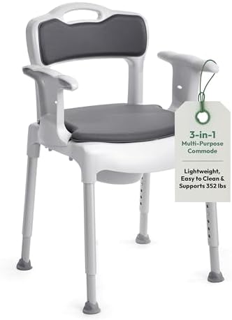 Etac Swift Commode – 3-in-1 Multi-Purpose Chair: Use as a Bedside Commode, Shower Chair & Toilet Seat Raiser – Height Adjustable, Lightweight