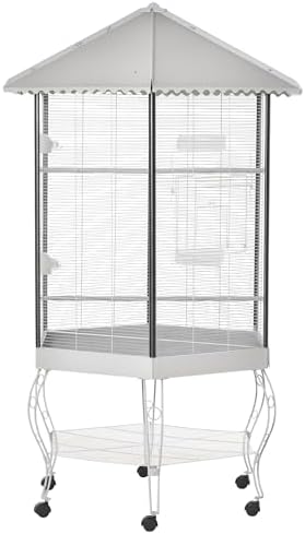 PawHut 44" Hexagon Covered Canopy Portable Aviary Flight Bird Cage With Storage | Hexagon