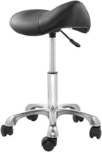 Saloniture Professional Ergonomic Saddle Stool, Black - Adjustable Hydraulic Seat, Rolling Spa Salon, Massage